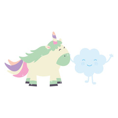 cute adorable unicorn and clouds kawaii fairy characters