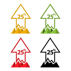Twenty five percent up, upwards arrow illustration
