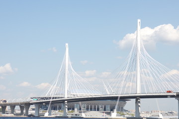 Bridge with supports across a large river