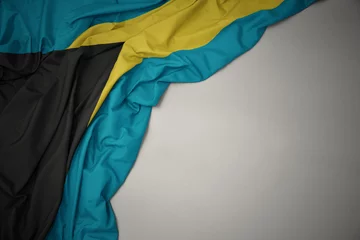 Foto op Plexiglas waving national flag of bahamas on a gray background. © luzitanija