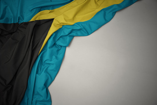 waving national flag of bahamas on a gray background. - Powered by Adobe