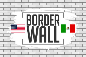 Obraz premium Border Wall Concept vector illustration with the United States and Mexico flags