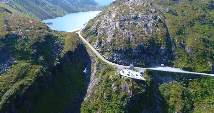 AERIAL: Gaularfjell viewpoint. Gaular, Norway.