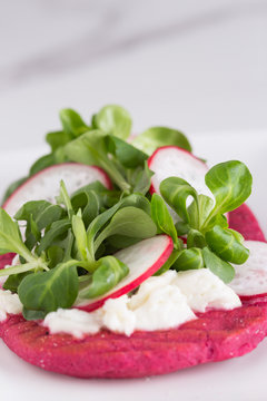 tostada vegetal de can&oacute;nigos y rabanitos