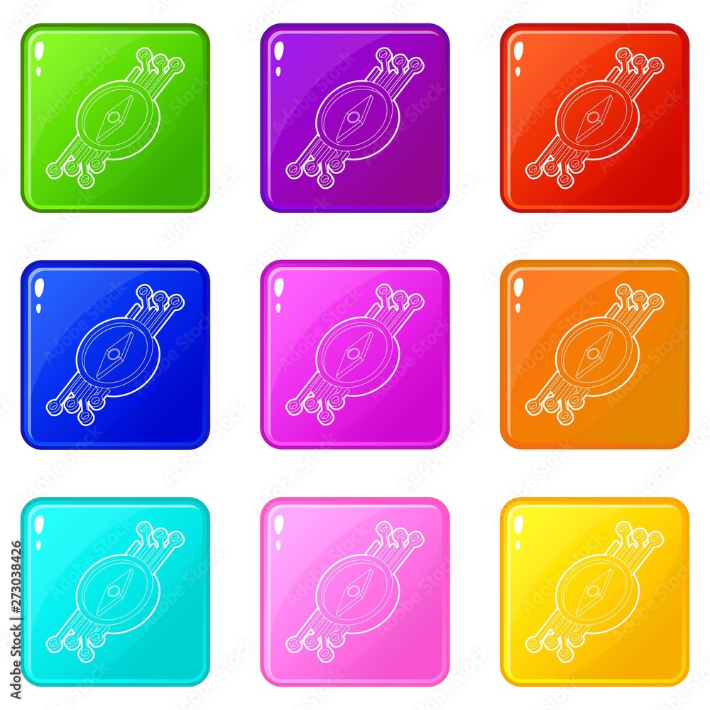 Poster compass icons set 9 color collection isolated on white for any design