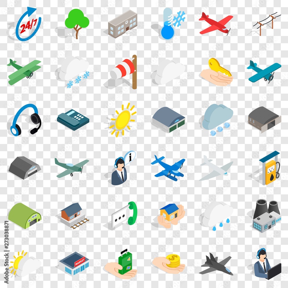 Poster suitcase icons set. isometric style of 36 suitcase vector icons for web for any design