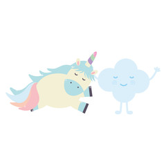 Obraz na płótnie Canvas cute adorable unicorn and clouds kawaii fairy characters