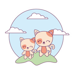 cute cats animals in landscape