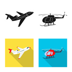 Vector illustration of plane and transport icon. Collection of plane and sky vector icon for stock.