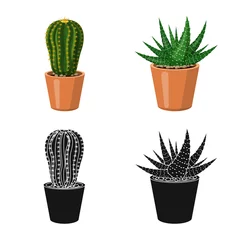 Fototapete Kaktus im Topf Vektordesign des Kaktus- und Topflogos. Sammlung von Kaktus- und Kakteen-Aktiensymbolen für das Web.