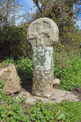 An ancient cross beside the B3315 near St Buryan, Cornwall, England, UK.