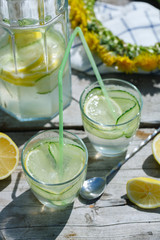 summer refreshing detox lemonade from cucumber, lemon and mint