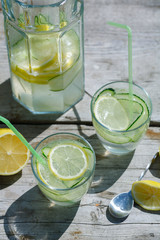 summer refreshing detox lemonade from cucumber, lemon and mint