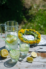 summer refreshing detox lemonade from cucumber, lemon and mint