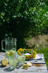 summer refreshing detox lemonade from cucumber, lemon and mint