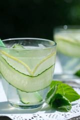 summer refreshing detox lemonade from cucumber, lemon and mint