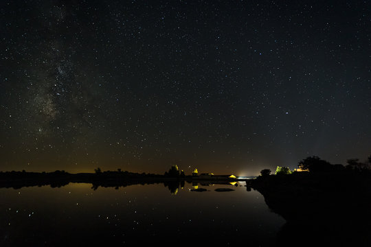 Night photography with Milky Way in Natural Area of Barruecos. Extremadura. Spain.