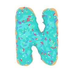 Glazed donut font 3d rendering letter N