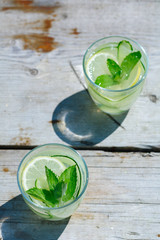 summer refreshing detox lemonade from cucumber, lemon and mint