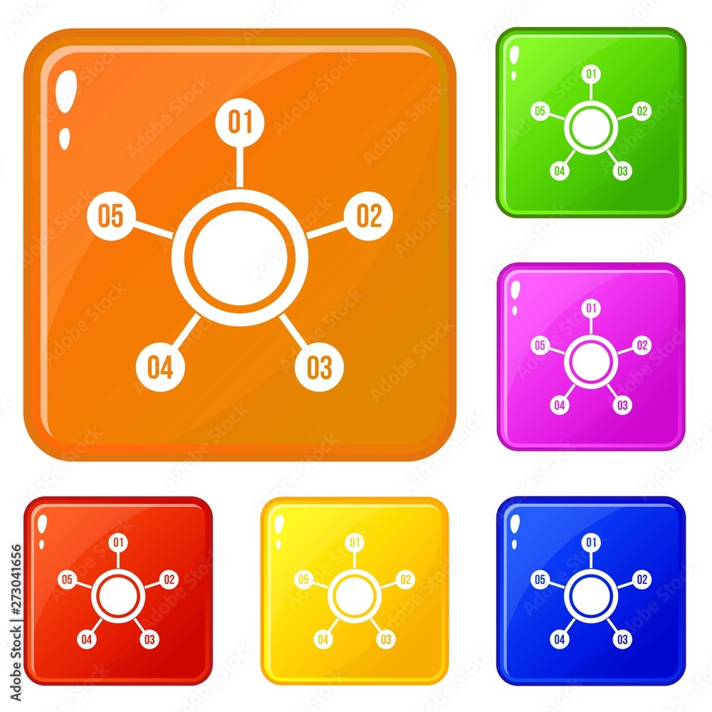 Poster circle chart with numbers icons set collection vector 6 color isolated on white background