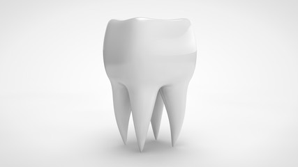 3D illustration of a white human molar. The idea of a healthy lifestyle. 3D rendering for dental advertising, ceramic false teeth and treatment.