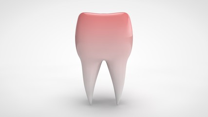 3D illustration of a sick human tooth isolated on a white background. The tooth is red, the idea of disease, health care.