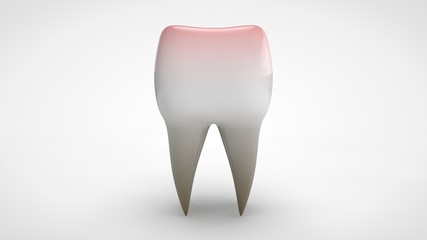 3D illustration of a sick human tooth isolated on a white background. The tooth is red, the idea of disease, health care.