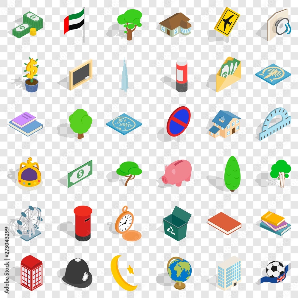 Poster shield icons set. isometric style of 36 shield vector icons for web for any design