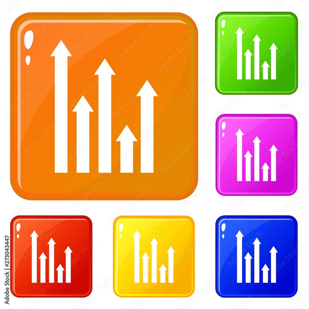 Poster upside growing arrows icons set collection vector 6 color isolated on white background