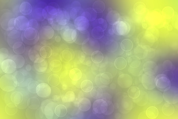 Purple abstract bokeh. Purple and yellow gradient glowing background with bright blurred circles and glittering stars. Beautiful modern graphic digital design texture.