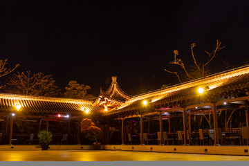 Night chinese architecture. Hainan Island, China