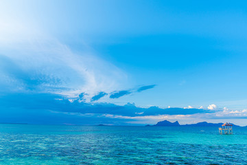 Tropical background turquoise sea and blue sky