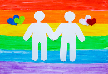 men from the paper on rainbow background LGBT