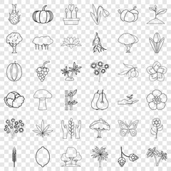 Flora icons set. Outline style of 36 flora vector icons for web for any design
