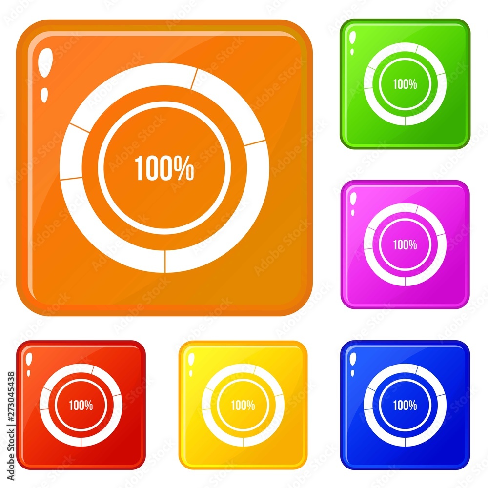 Aufkleber diagram pie chart icons set collection vector 6 color isolated on white background