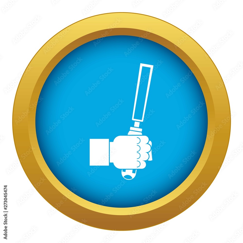 Poster chisel tool in man hend icon blue vector isolated on white background for any design