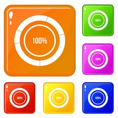 Diagram pie chart icons set collection vector 6 color isolated on white background