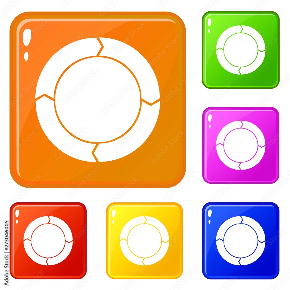 Poster diagram pie chart with arrows icons set collection vector 6 color isolated on white background