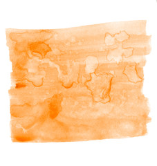 Abstract orange flows rectangle isolated on white. Ochre background with paint drips, damp patch, trickle, rivulet. Scribble spot, smudge, blot texture. Watercolor golden splash, stain.