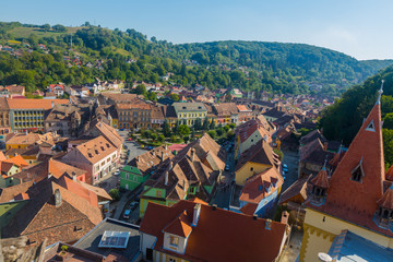 Cityscape from Sighisoara clock tower, Romania