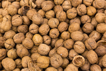 Whole walnuts displayed for sale