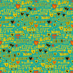 Vector seamless pattern with hand drawn hearts