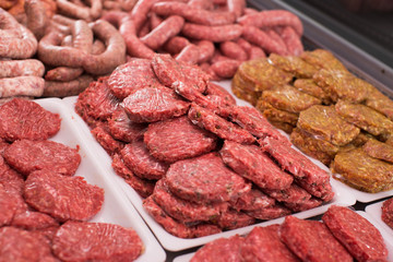 Meat showcase of supermarket