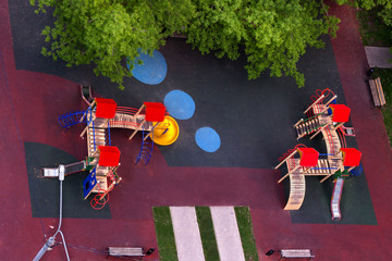 Aerial view children playground  sport activities green trees courtyard