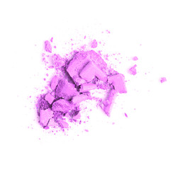 Fototapeta na wymiar A broken pink eye shadow make up palette isolated on a white background. Top view, flat lay. Copy space for your text
