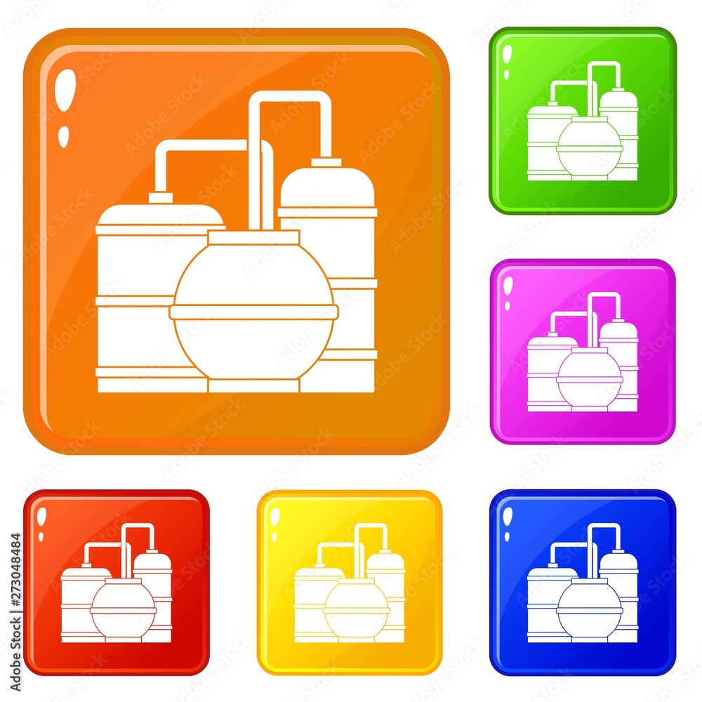 Poster gas storage tanks icons set collection vector 6 color isolated on white background
