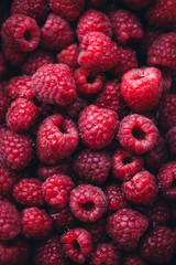 Fresh raspberries with water drops
