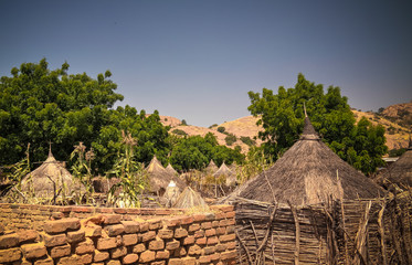 Fototapeta na wymiar Lanscape with Mataya village of sara tribe people, Guera, Chad