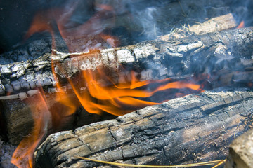 burning wood close-up