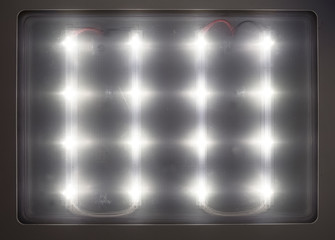 LED bulbs on the ceiling of the elevator